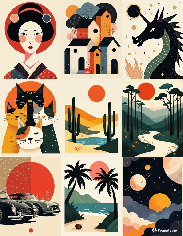 Ikko Tanaka Illustration Inspired  Style