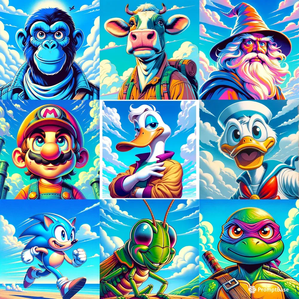 Vibrant 80s Style Cartoons