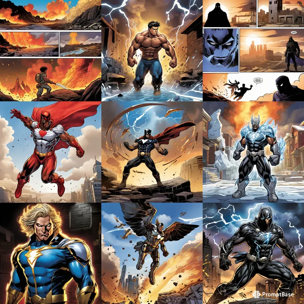 Superhero Characters Epic Comic Strips