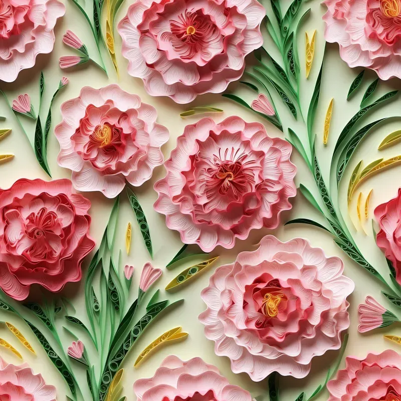 Paper Quilling Flowers Seamless Patterns