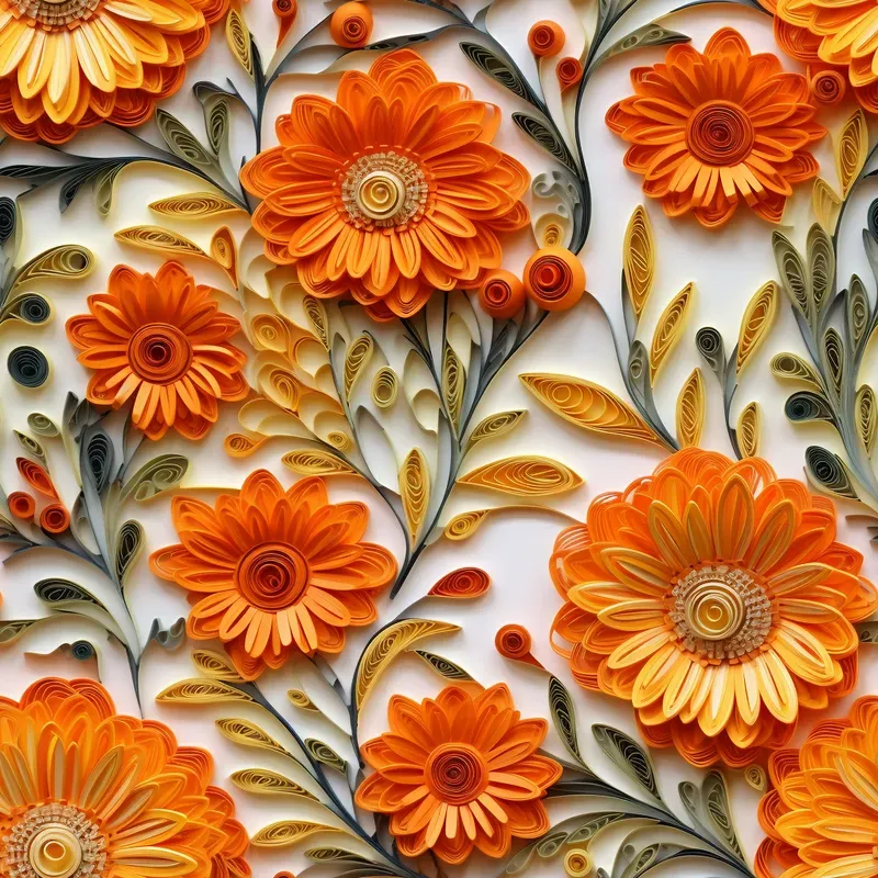 Paper Quilling Flowers Seamless Patterns