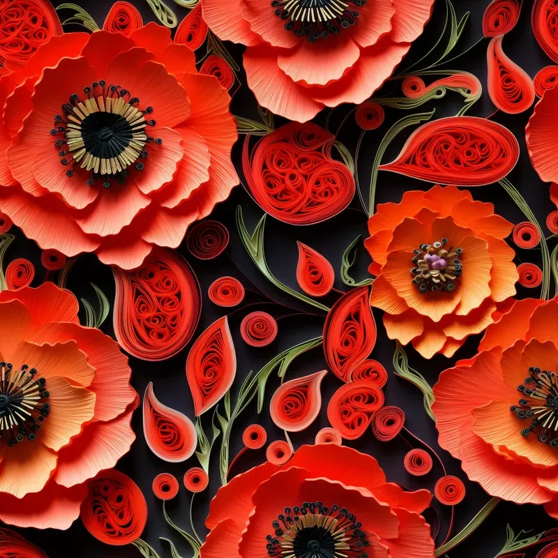 Paper Quilling Flowers Seamless Patterns