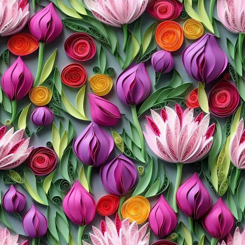 Paper Quilling Flowers Seamless Patterns