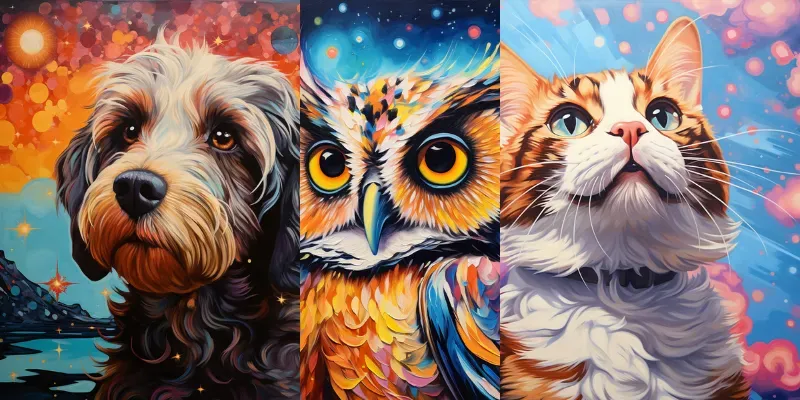 Whimsical Animal Portraits Oil Paintings generated by undefined
