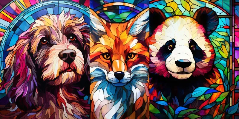 Stained Glass Animal Portrait Window Art generated by undefined