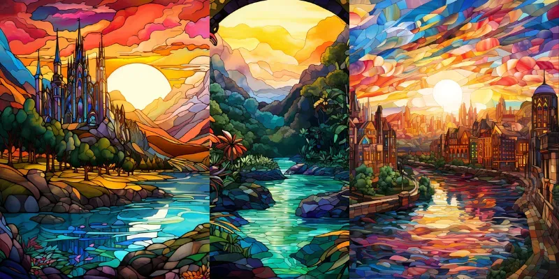 Stained Glass Landscapes Window Artworks generated by undefined
