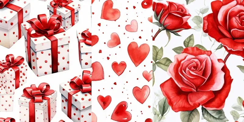Valentines Day Watercolor Patterns Red