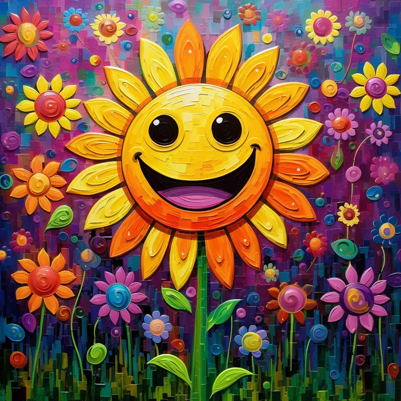 Whimsical Doodles Naive Art Oil Paintings