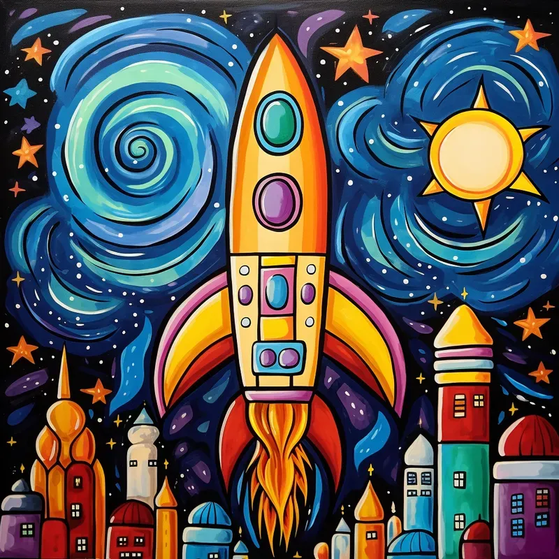 Whimsical Doodles Naive Art Oil Paintings