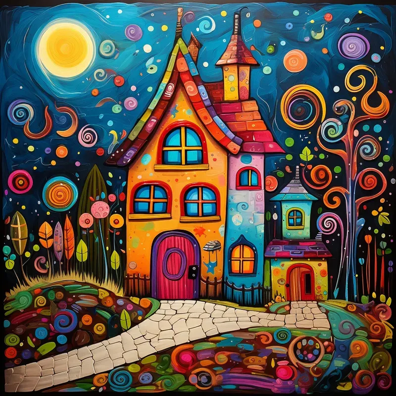 Whimsical Doodles Naive Art Oil Paintings