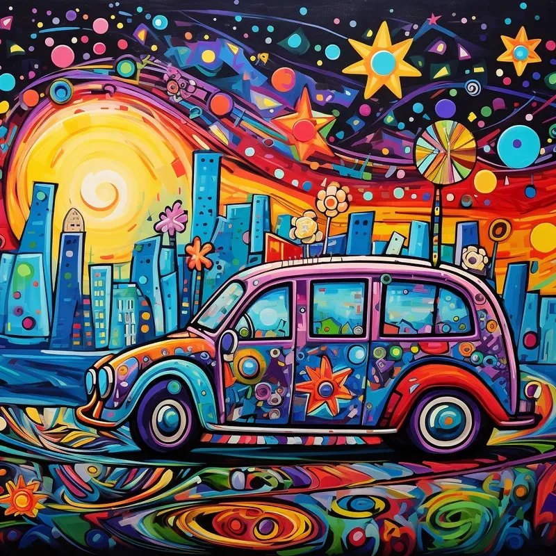 Whimsical Doodles Naive Art Oil Paintings
