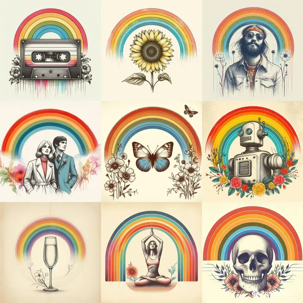 Retro 70s Vintage Rainbow Illustrations