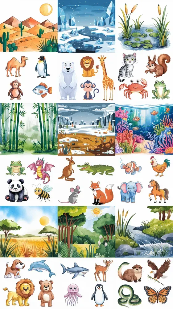 Educational Animal Habitat Illustrations