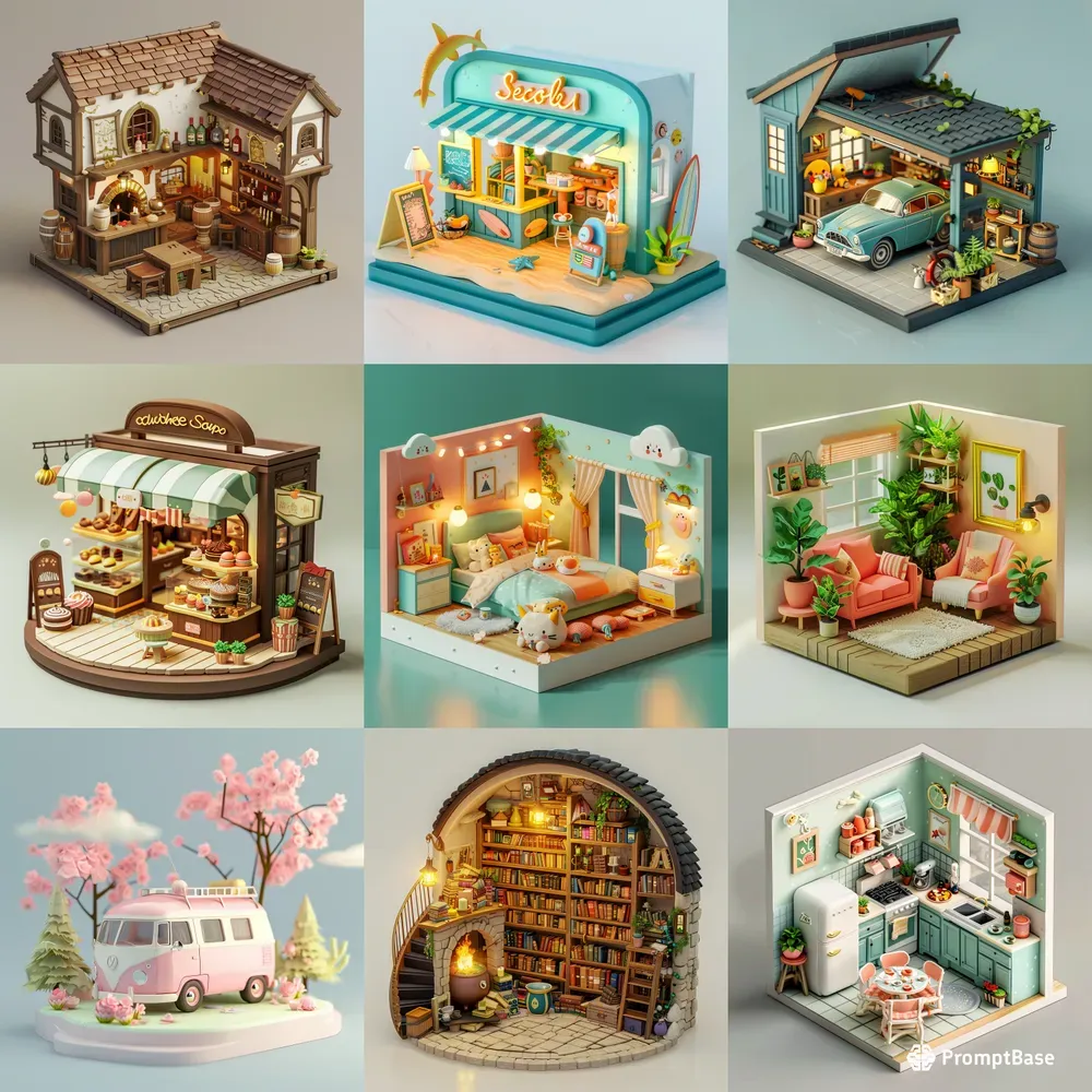 Cute 3D Isometric Rooms Environments