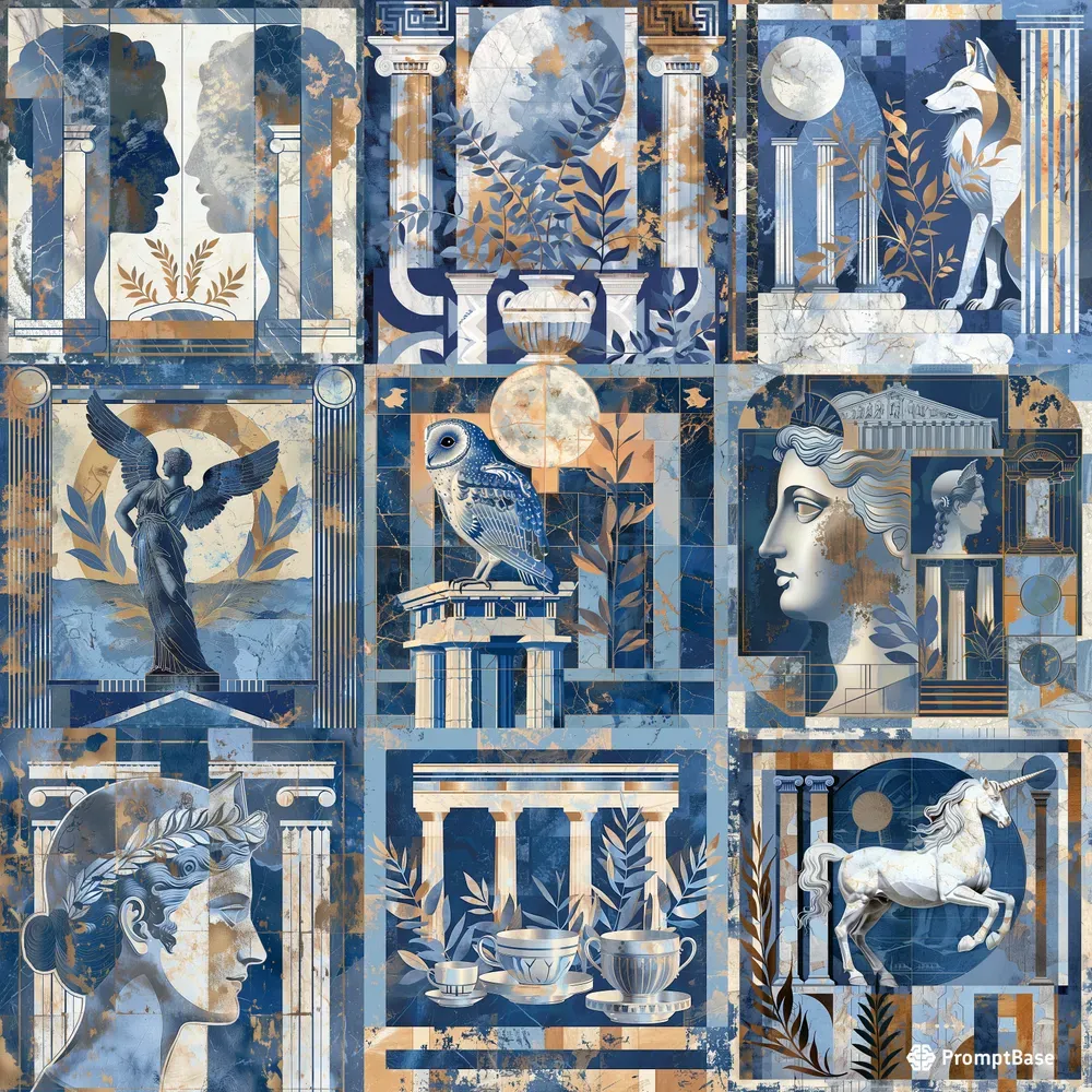 Mythic Hues Grecian Geometry Art