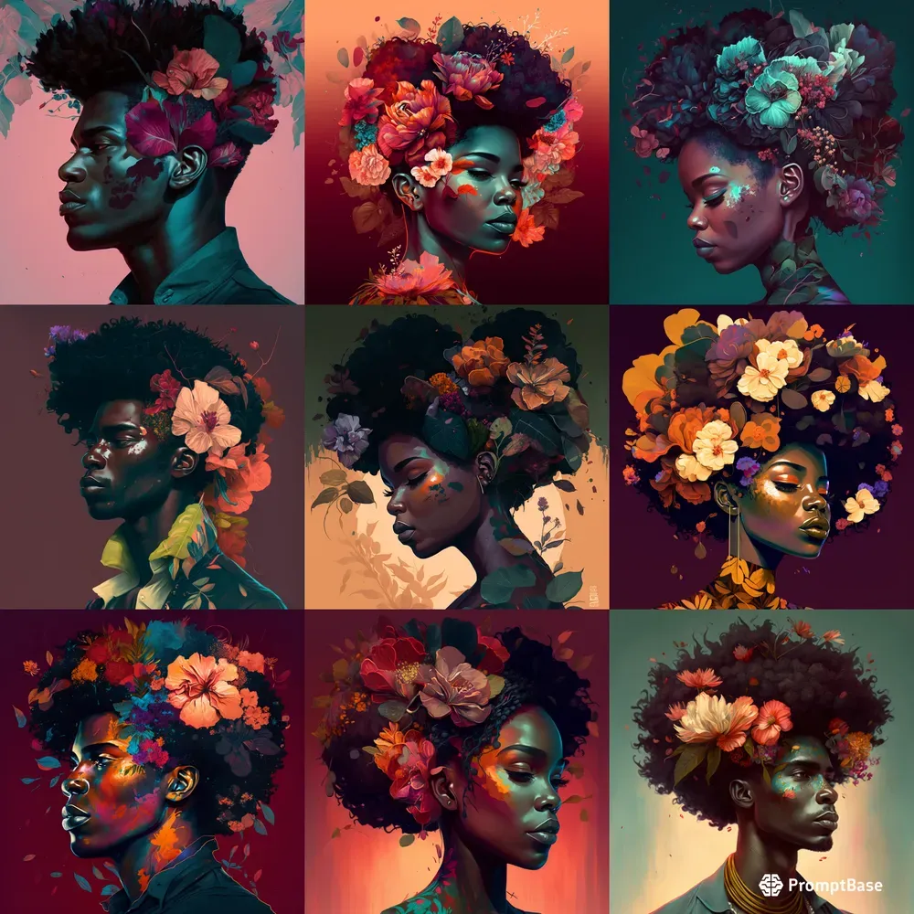 Afrofuturism Floral Portrait Paintings
