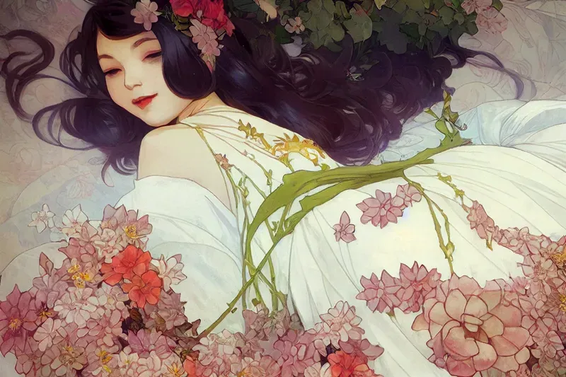 Beautiful Girl On A Flower Bed