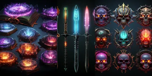 Neon Game Asset Icons generated by midjourney