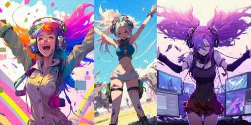 Radiant Neon Manga Anime Girls Characters generated by midjourney