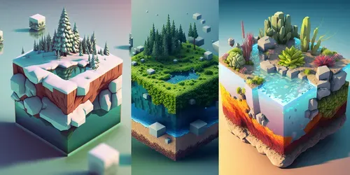 3d Mini World Scenes generated by midjourney