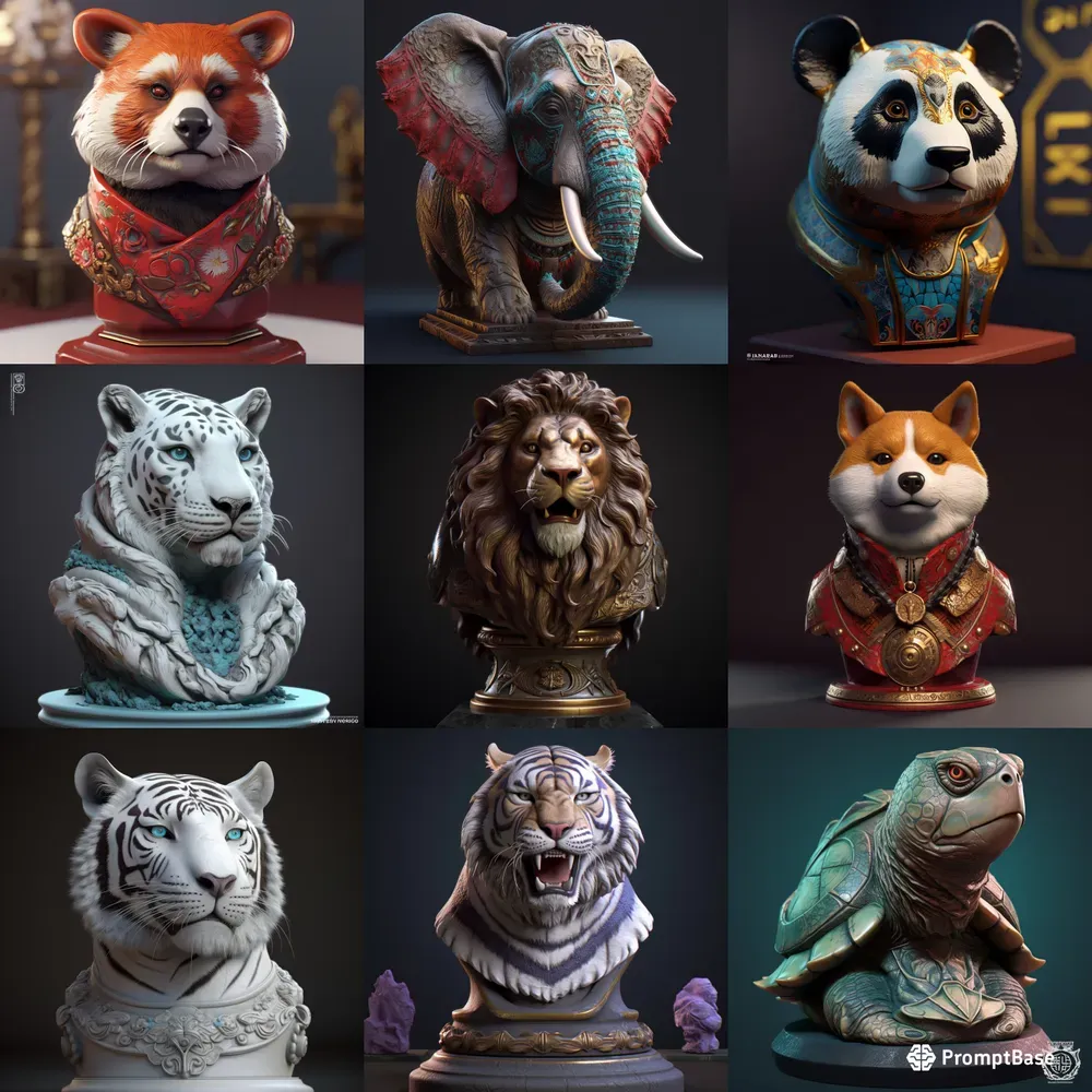 3D Rendered Animal Head Busts