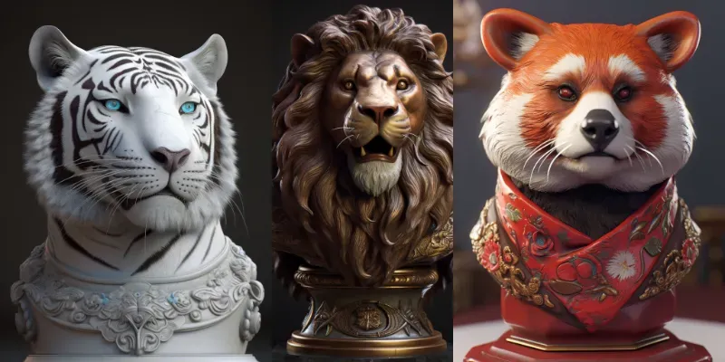 3D Rendered Animal Head Busts generated by undefined