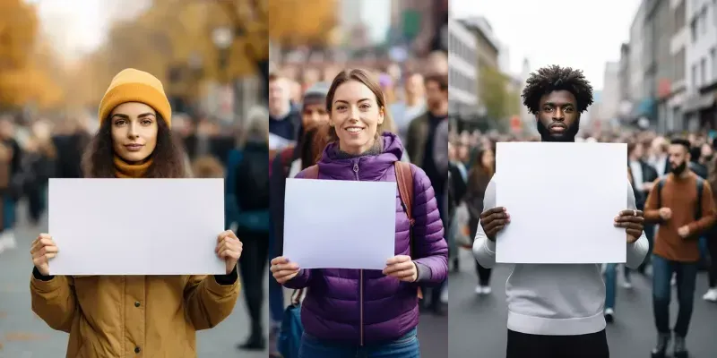 People Holding Blank Signs Outside generated by undefined