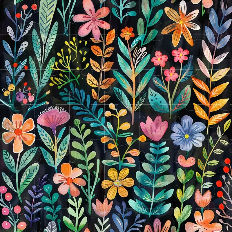 Folk Watercolor Colorful Flower Patterns