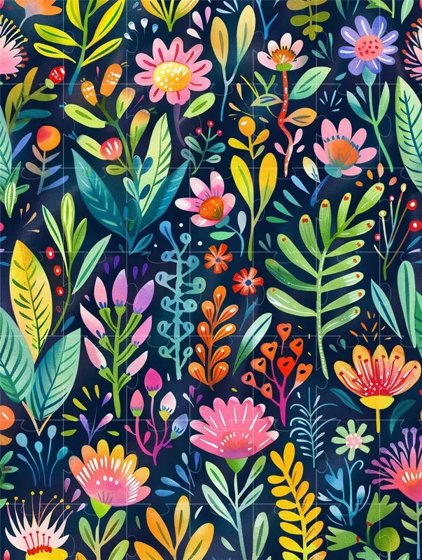 Folk Watercolor Colorful Flower Patterns