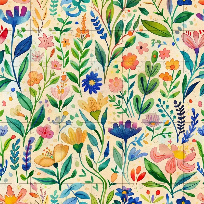 Folk Watercolor Colorful Flower Patterns