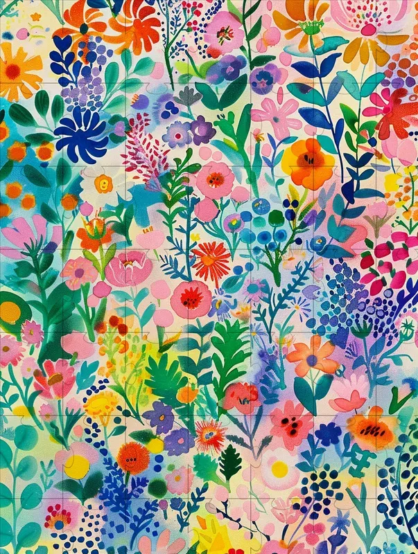 Folk Watercolor Colorful Flower Patterns