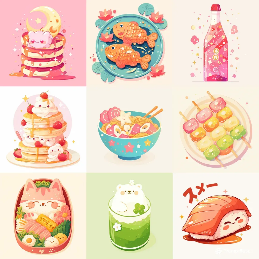 Kawaii Japanese Anime Food Illustrations