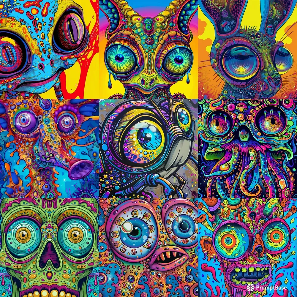 Psychedelic Trippy Cartoon Faces Art