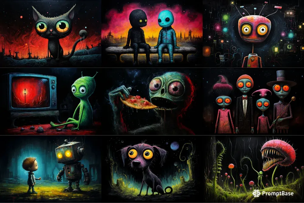 Quirky Alien Life Oil Pastel Art