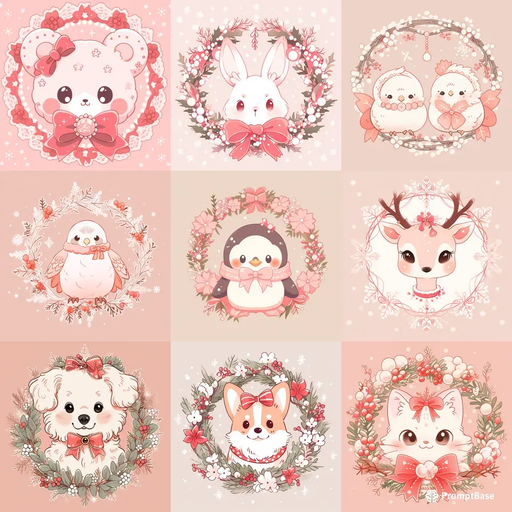 Kawaii Christmas Animal Decorative Logos