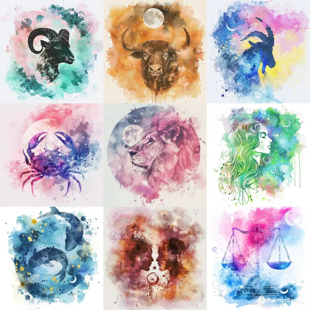 Watercolour Zodiac Signs