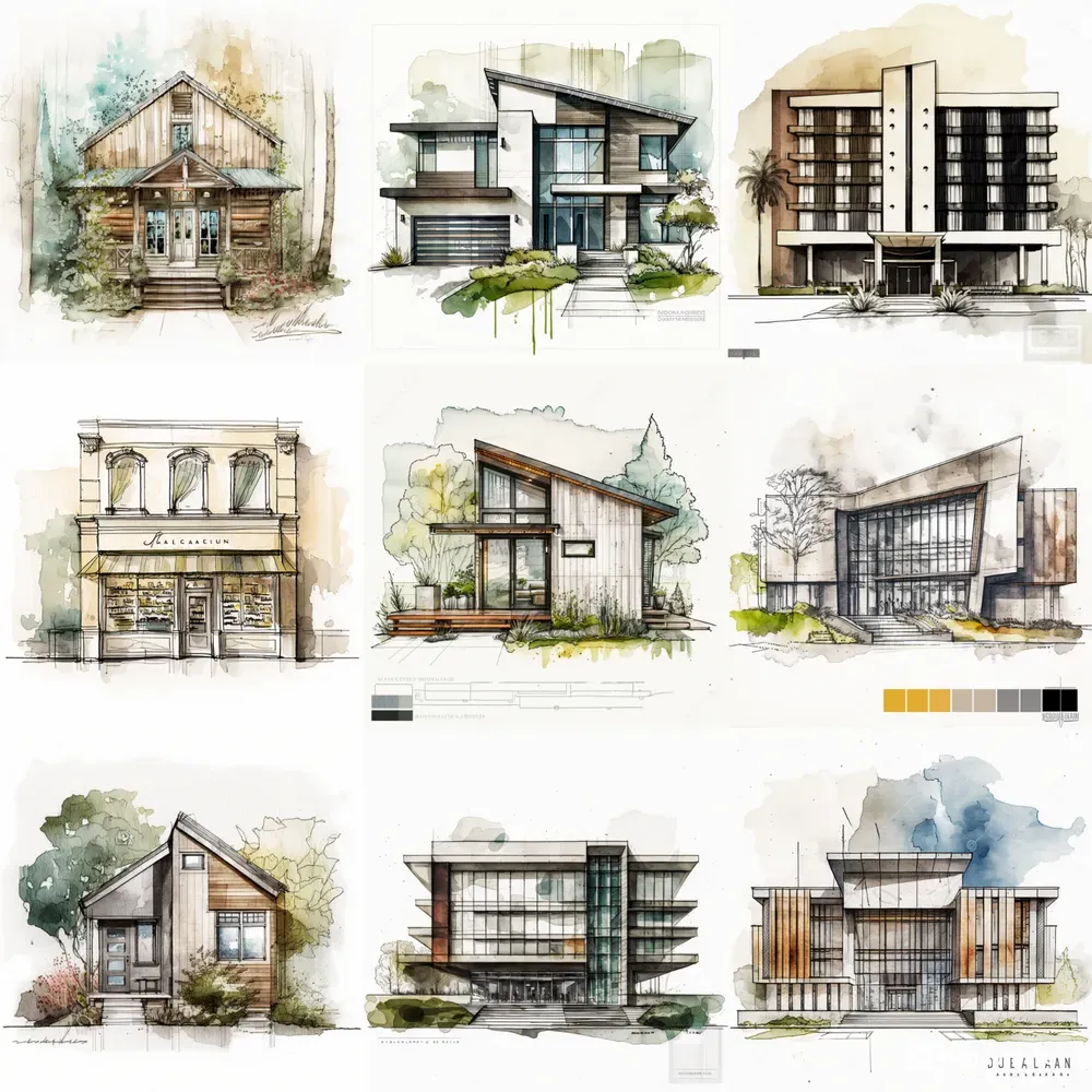 Architecture Facades Watercolors