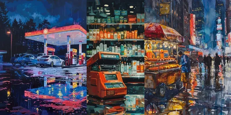 Gouache Urban Paintings generated by undefined