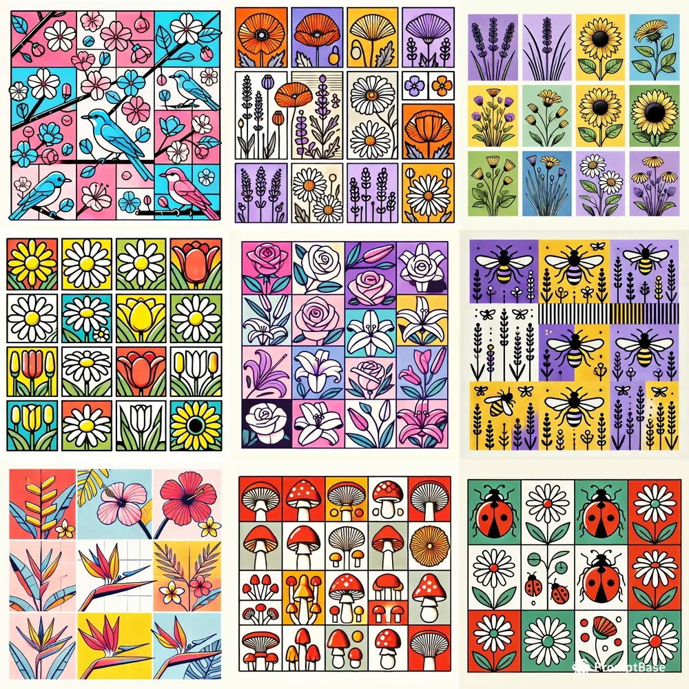 Vibrant Patchwork Line Art Designs