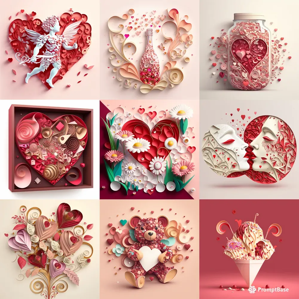 Heart Paper Cut Illustrations for Valentine's Day