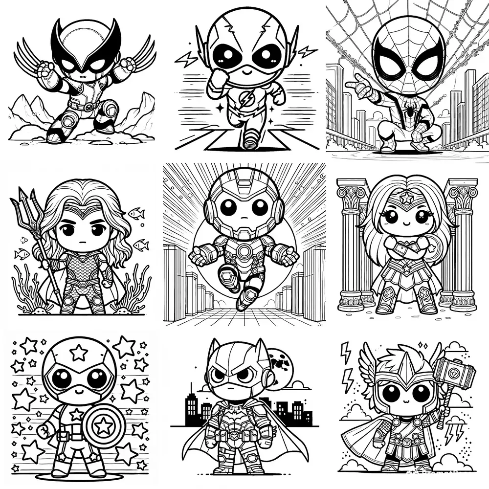Kawaii Superhero Coloring Pages