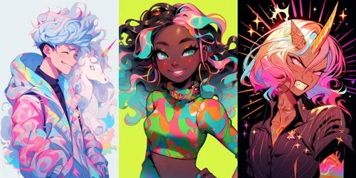 Neon Color Anime Portraits generated by midjourney
