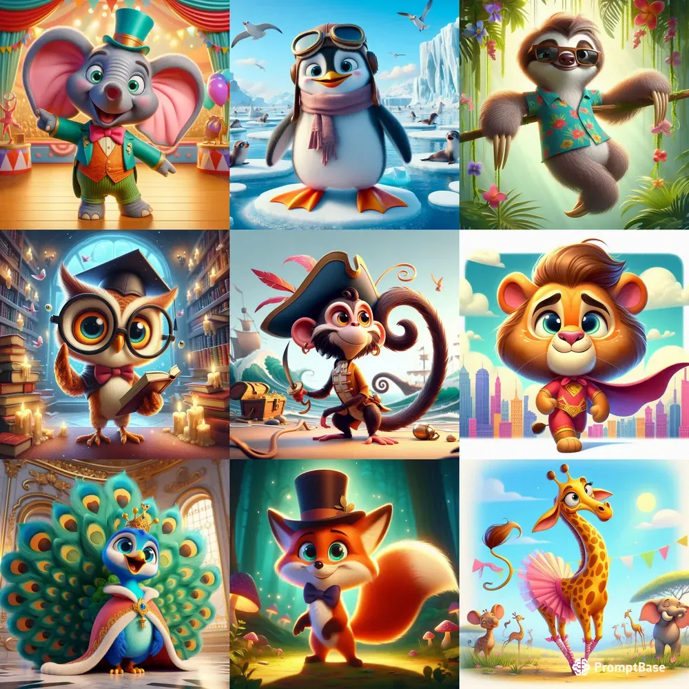 Whimsical Pixar Style Animal Characters