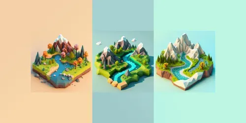 Low Poly Isometric Landscapes generated by midjourney