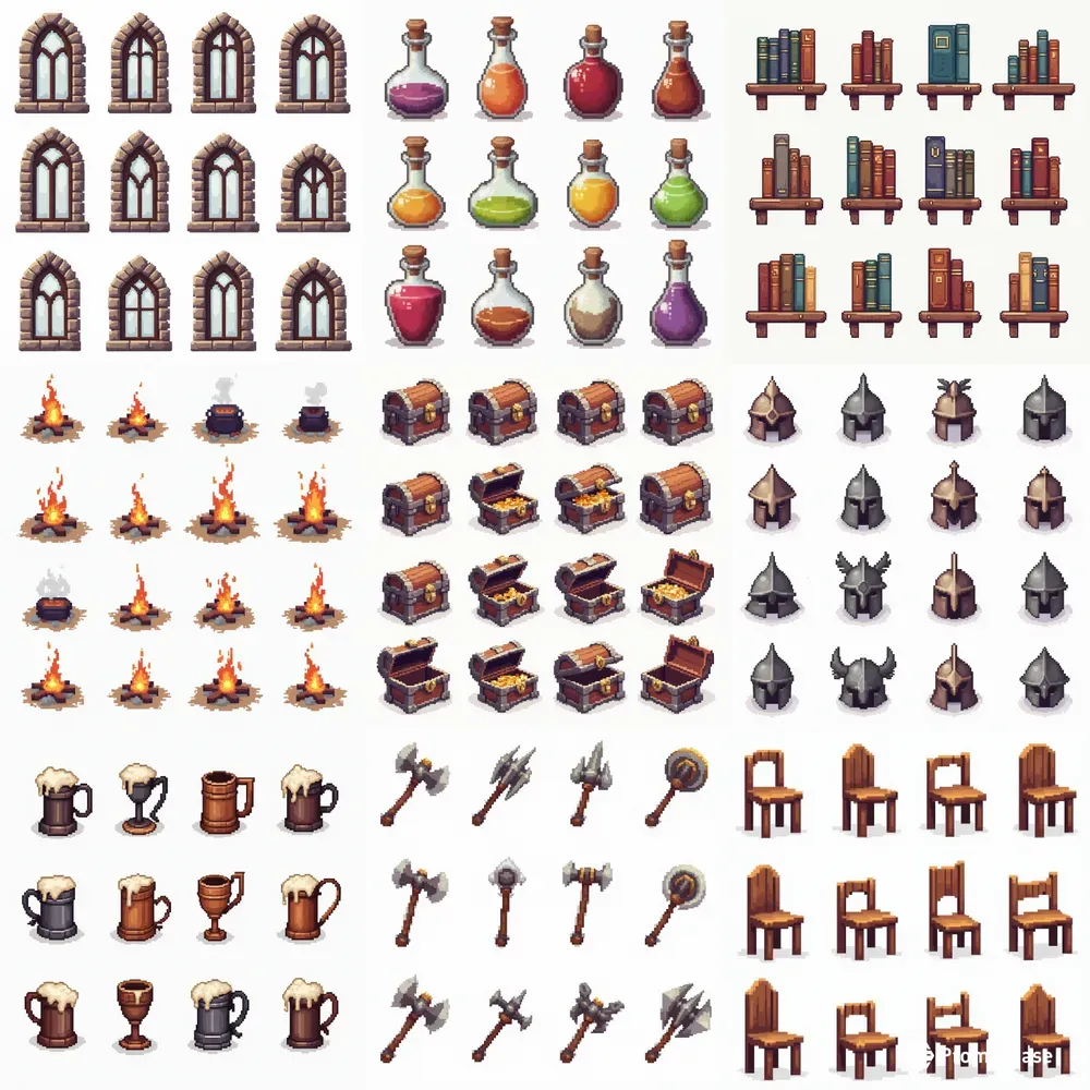 Pixel Art Medieval Objects Sets