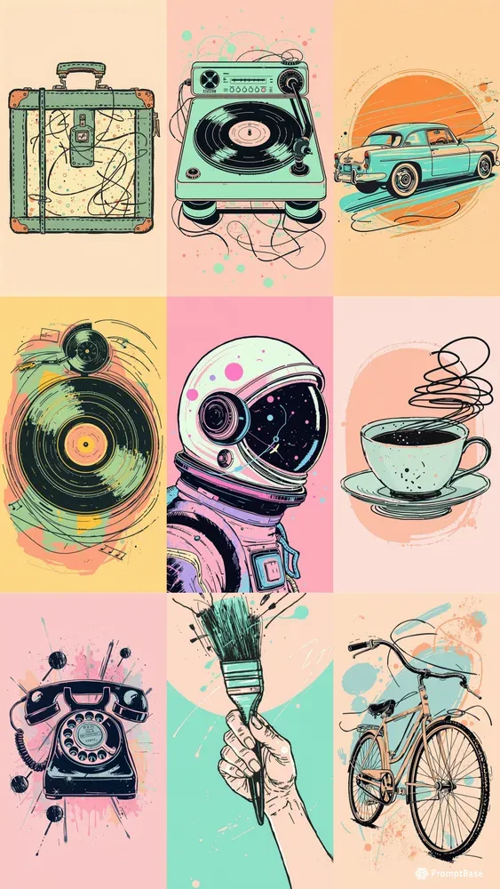 Vintage Whimsy Pop Art Pastel Scribbles