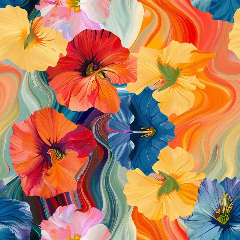 Color Field Floral Seamless Patterns