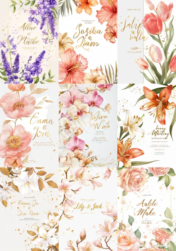 Watercolor Flowers Wedding Invitations
