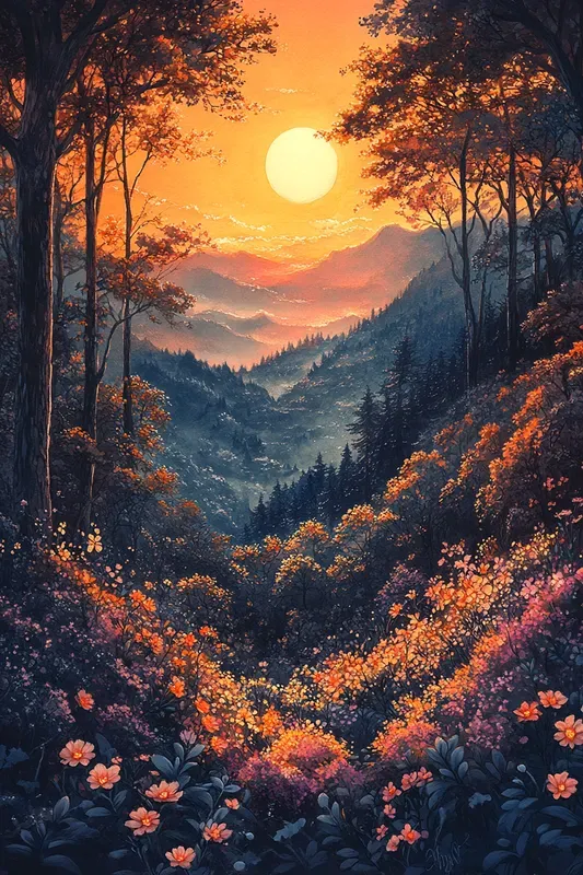 Vibrant Sunset Nature Paintings