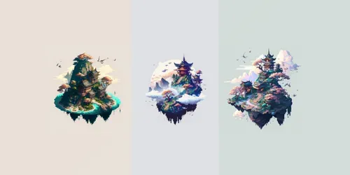Pixel Art Asian Floating Islands generated by midjourney